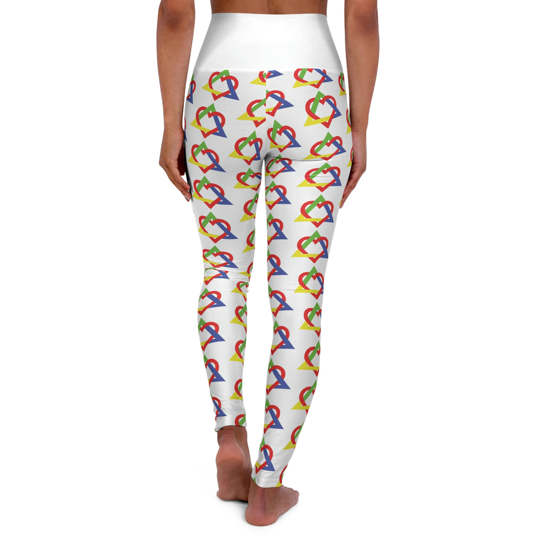 Colorful Adoption Symbol - White Patterned High Waisted Yoga Leggings