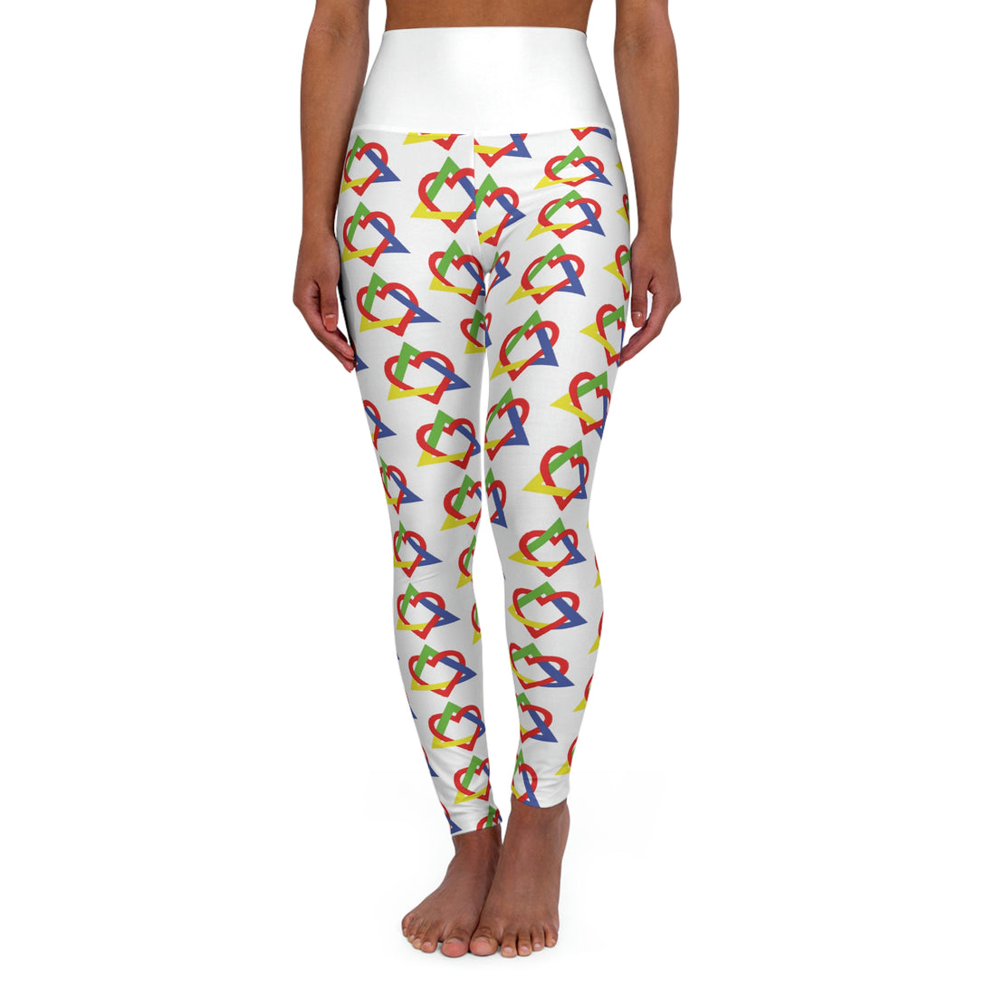 Colorful Adoption Symbol - White Patterned High Waisted Yoga Leggings