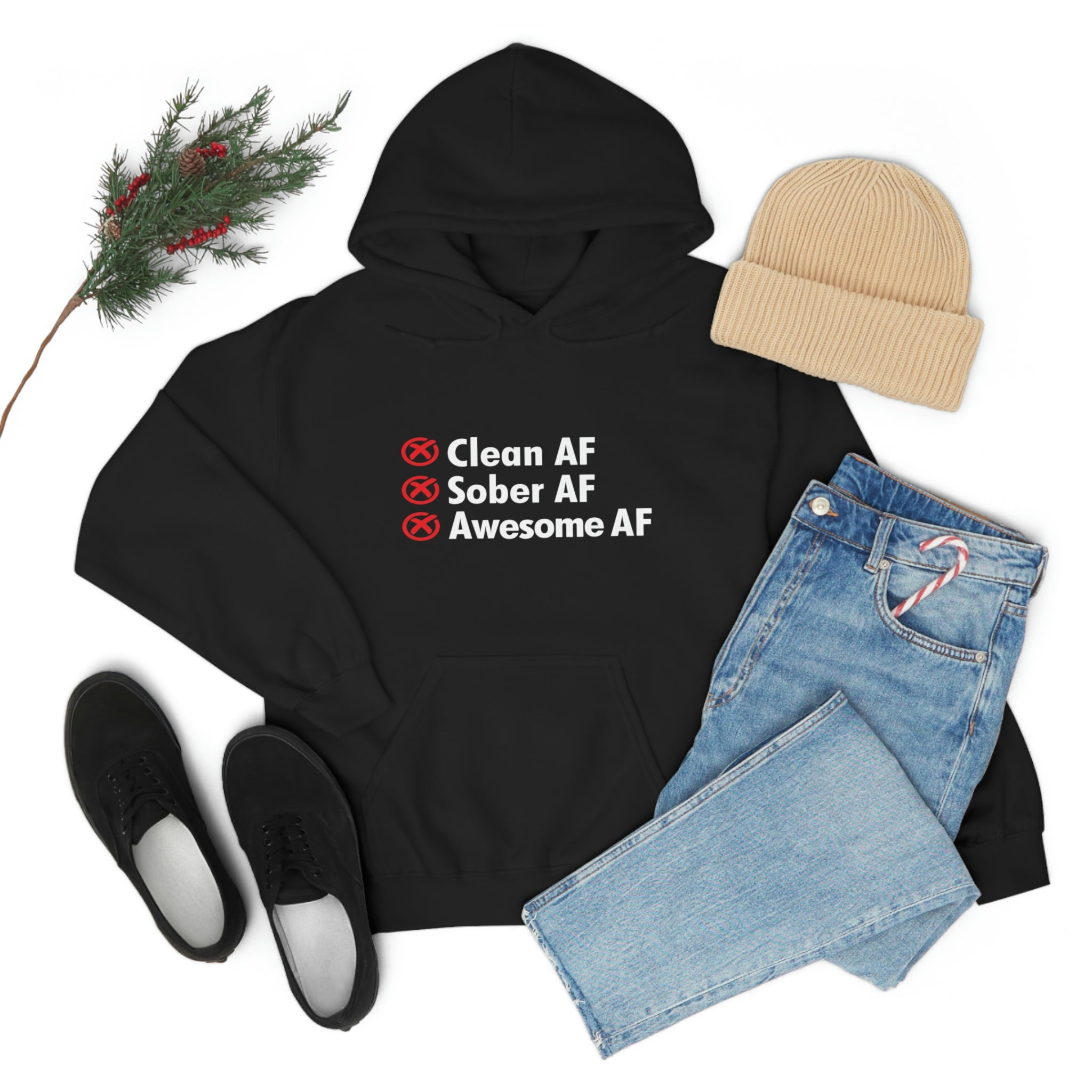 Clean AF Sober AF Awesome AF - Unisex Heavy Blend™ Hooded Sweatshirt