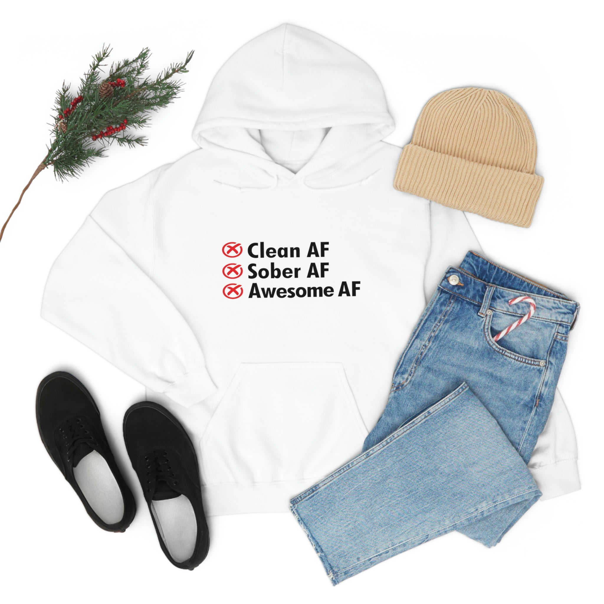 Clean AF Sober AF Awesome AF - Unisex Heavy Blend™ Hooded Sweatshirt