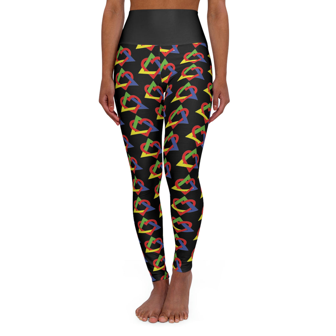 Colorful Adoption Symbol - Black Patterned High Waisted Yoga Leggings
