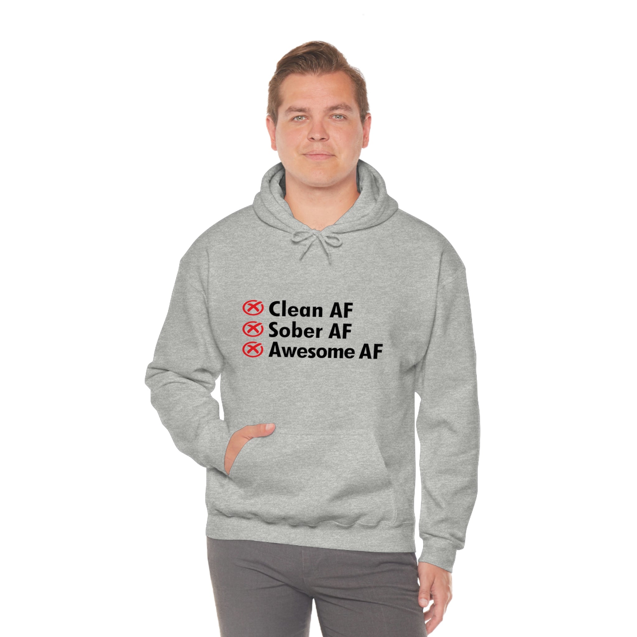 Clean AF Sober AF Awesome AF - Unisex Heavy Blend™ Hooded Sweatshirt