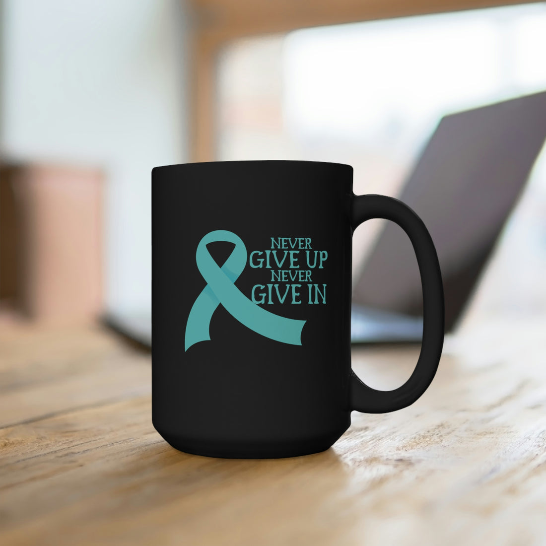 Never Give Up Never Give In - Large 15oz Black Mug